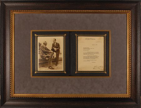 Lot #266 Henry and Edsel Ford: Henry and Edsel Ford congratulate a dealer for moving 100 cars in a month - Image 2