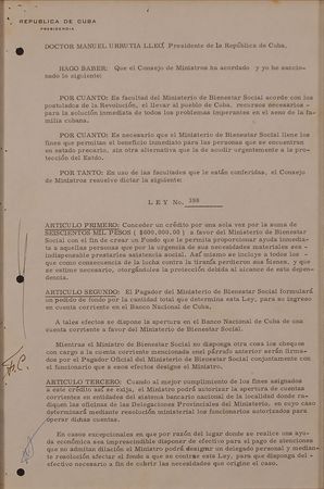 Lot #220 Fidel Castro: In June 1959, just months after succeeding in his “fight against tyranny,” Castro establishes a fund to resolve “prevailing problems at the heart of the Cuban family” - Image 1