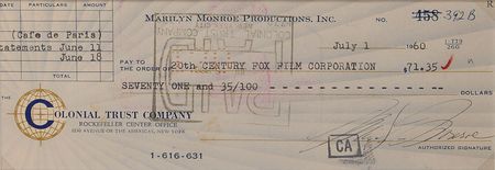 Lot #1208 Marilyn Monroe: Marilyn settles her bill at the elegant Cafe de Paris at 20th Century Fox - Image 2