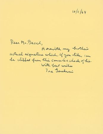Lot #975 George and Ira Gershwin: “Herewith my brother’s actual signature” - Image 1