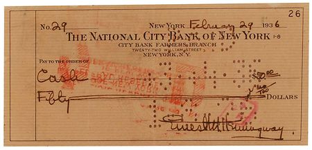 Lot #799 Ernest Hemingway Check - Image 2