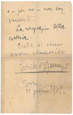 Lot #774 Gabriele D’Annunzio Handwritten Letter Signed - Image 1