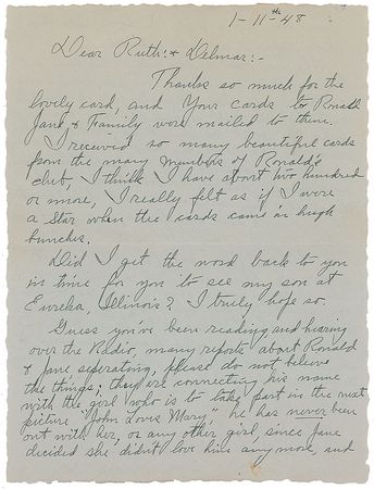 Lot #101 Nelle Reagan: Reagan?s mother reels from the news of his impending separation: ?It was almost like a death blow when Jane blurted out to the both of us that she didn?t love him anymore? - Image 3