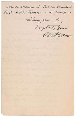 Lot #801 Oliver Wendell Holmes, Sr: “Please accept my thanks for the copy of the Memoir of my friend and the friend of all of us, John Greenleaf Whittier” - Image 1