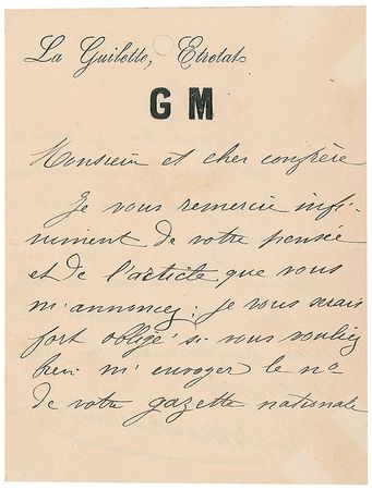 Lot #777 Guy de Maupassant Handwritten Letter Signed - Image 2