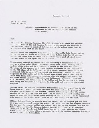 Lot #439 Kennedy Assassination: Oswald Arrest Souvenir Typescript - Image 2