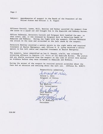 Lot #439 Kennedy Assassination: Oswald Arrest Souvenir Typescript - Image 1