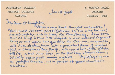 Lot #885 J. R. R. Tolkien: Beautifully distinctive and lengthy handwritten letter from a ?tired and disgruntled? Tolkien as he concludes his masterpiece, The Lord of the Rings - Image 3