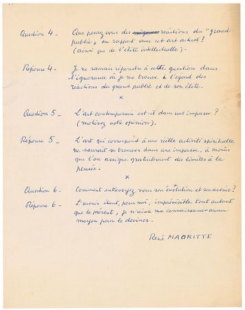 Lot #833 Rene Magritte Letter and Questionnaire - Image 1