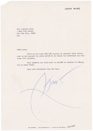 Lot #844 Joan Miro Typed Letter Signed - Image 2