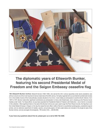 Lot #195 Ellsworth Bunker: The diplomatic years of Ellsworth Bunker,featuring his second Presidental Medal ofFreedom and the Saigon Embassy ceasefire flag - Image 7