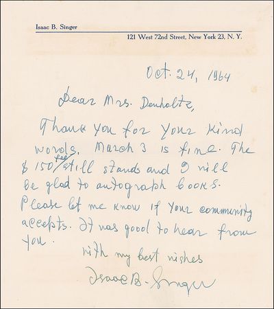 Lot #677 Isaac Bashevis  Singer - Image 1