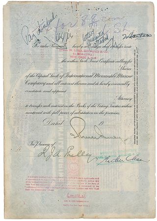 Lot #289 Titanic: Bruce Ismay: Ismay stock certificate for the International Mercantile Marine Company - Image 2