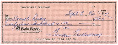 Lot #1617 Ted Williams: Extremely scarce check in perfect condition - Image 1