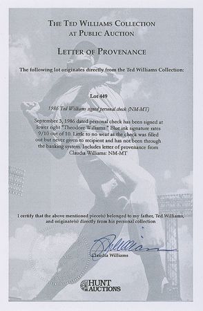 Lot #1617 Ted Williams: Extremely scarce check in perfect condition - Image 2