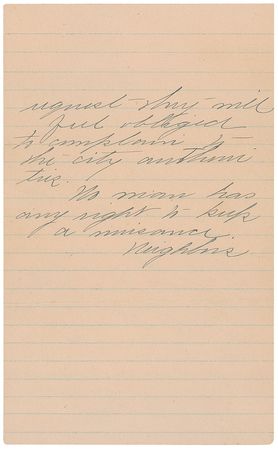 Lot #162 Lizzie Borden: Incredibly scarce handwritten complaint from the alleged axe murderer to her next-door neighbor, warning that 