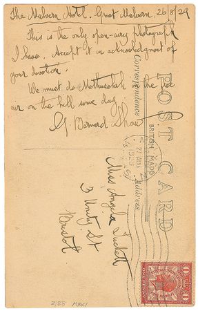 Lot #672 George Bernard Shaw: “This is the only open-airy photograph I have. Accept it in acknowledgement of your devotion” - Image 1