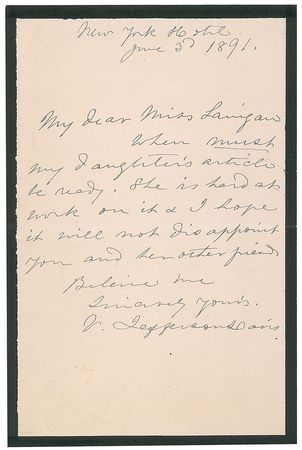 Lot #183 Varina Davis Handwritten Letter Signed - Image 1