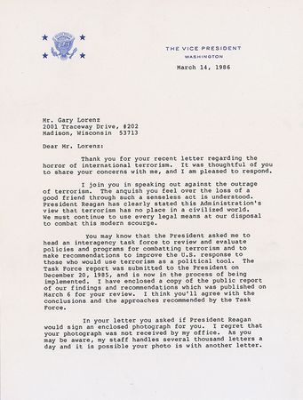 Lot #6 George Bush: “President Reagan has clearly