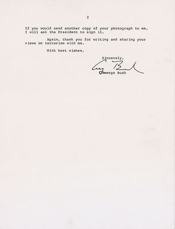 Lot #6 George Bush: ?President Reagan has clearly stated this Administration?s view that terrorism has no place in the civilized world? - Image 2