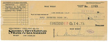Lot #1378 Mae West Check - Image 1