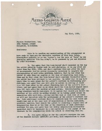 Lot #1355 Louis B. Mayer Signed Document - Image 1