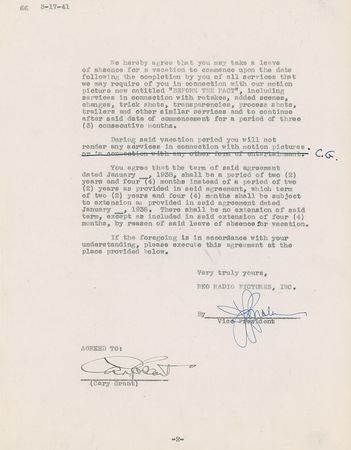 Lot #1080 Cary Grant: Contract from Hitchock?s Suspicion - Image 2