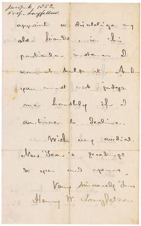 Lot #628 Henry Wadsworth Longfellow: “If anything could persuade me to deliver a Poem in public, it would be your letter” - Image 2