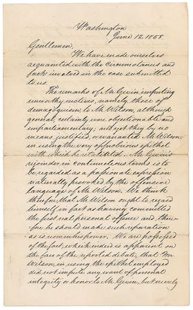 Lot #185 Jefferson Davis, William Seward, and John J. Crittenden: Just three years before the Civil War tore the nation apart, Jefferson Davis, William Seward, and John J. Crittenden unite to stop a duel in the Senate - Image 1