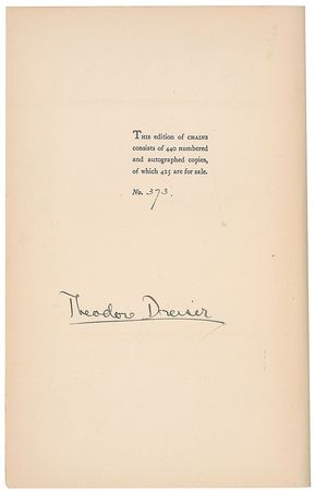 Lot #581 Theodore Dreiser Book - Image 1