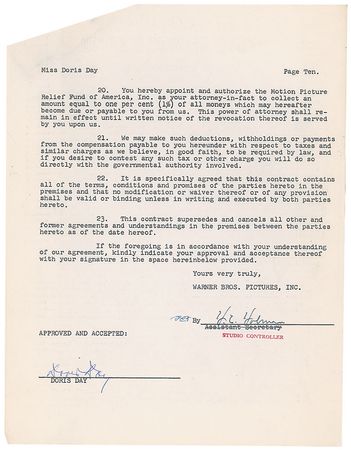 Lot #1312 Doris Day: Her contract for the classic musical film, The Pajama Game - Image 2