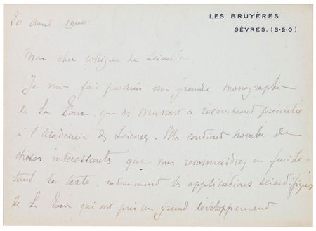 Lot #584 Gustave Eiffel: “I am sending you a large monograph of the Tower, that Mr. Muscart has presented recently to the Academy of Sciences” - Image 1