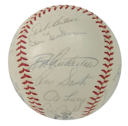 Lot #1384 Chicago Cubs: Scarce 1962 Cubs team-signed baseball, including Hubbs and four Hall of Famers - Image 2