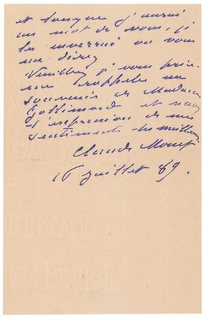 Lot #638 Claude Monet: ?I still have to deliver to you the three paintings you chose,? writes the artist to renowned collector Paul Gallimard, ?I am duly in the process of working on them? - Image 2