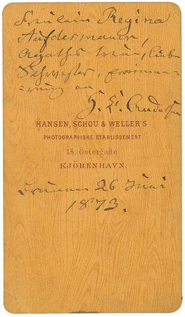 Lot #527 Hans Christian Andersen: Rare carte-de-visite whose presentation is documented in Andersen?s own diary - Image 2