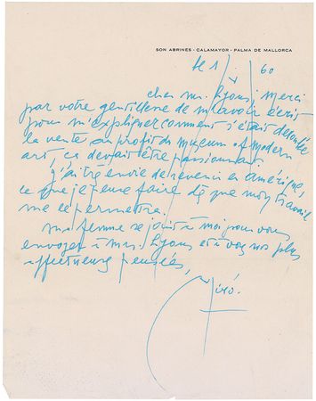 Lot #635 Joan Miro: Miro mentions MoMA - Image 1