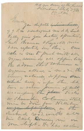Lot #401 William S. Rosecrans: On July 2, 1863, the Union general commands, ?you will consult together for the purposes of cutting up the rebel cavalry & trains in the mountains. It is of the greatest importance that no lives is lost? - Image 1