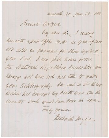 Lot #193 Frederick Douglass: The great abolitionist returns from the Republican convention exhausted and disparaged - Image 1