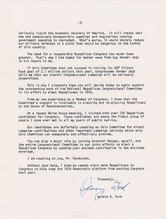 Lot #22 Gerald Ford: ?The present Congress, heavily controlled by liberal Democrats, is a disaster? - Image 2