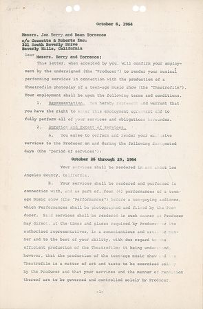 Lot #999 Jan and Dean Signed Document - Image 1