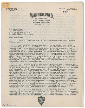 Lot #1083 Cary Grant Signed Document - Image 1