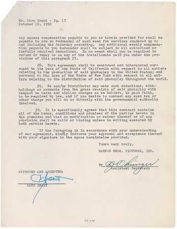 Lot #1083 Cary Grant Signed Document - Image 2
