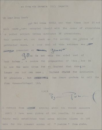 Lot #657 Ezra Pound: ?Geneva is not only the chief tool of bank infamy, a centre for propagation of lies, but it is now the main alias for an England that dares no longer use her own name? - Image 1