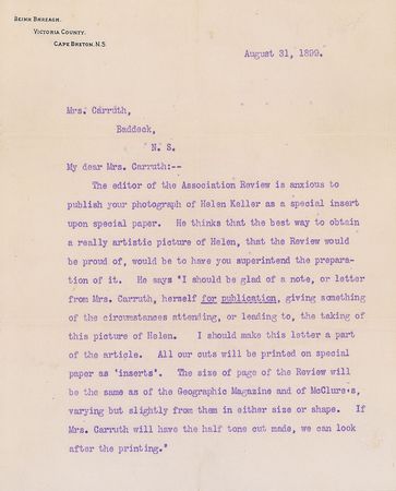 Lot #1628 Alexander Graham Bell: Bell seeks to ?obtain a really artistic picture? of Helen Keller for publication - Image 1