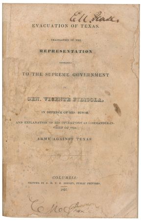 Lot #209 Vicente Filisola: Santa Anna's second-in-command attempts to set the record straight and finds an eager audience among the founders of Texas - Image 1