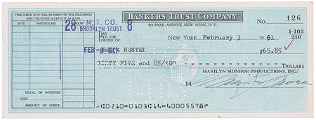 Lot #1113 Marilyn Monroe Check - Image 1