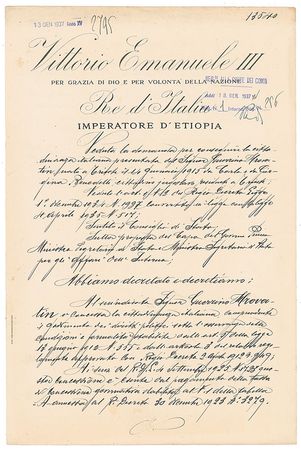 Lot #319 Benito Mussolini and Vittorio Emanuele III Signed Document - Image 2