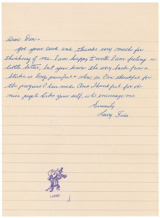 Lot #1125 Three Stooges: Larry Fine Letter and Photograph - Image 1
