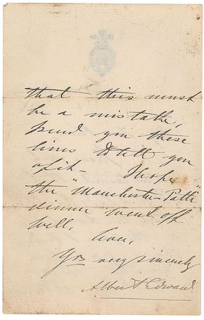Lot #224 King Edward VII Handwritten Letter Signed - Image 2