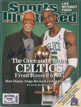 Lot #1384 Boston Celtics: Russell, Garnett, and Bird Magazines - Image 1